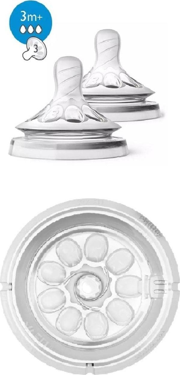 %100 Natural Biberon Yumuşak Emziği Orta Akışlı 3 Delikli 2'li Biberon Emziği 3 Ay+ - Image 1