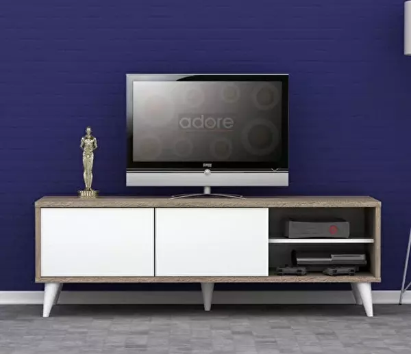 Retro Wide Slide TV Sehpası-Latte-Soft Beyaz 150x50x40 cm (GxYxD) - Image 1