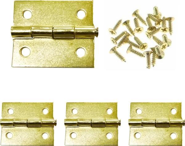 4 Adet Klasik Menteşe Sarı ve Vidaları 20x25 mm Kutu ve Sandık Menteşesi Hobi Maket - Image 1