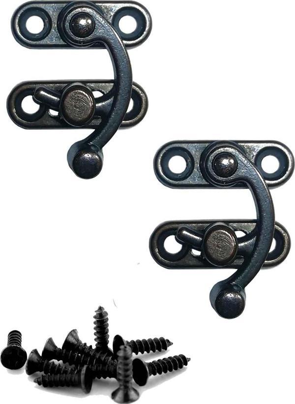 KÜÇÜK YAY GÖZÜ KANCALI KİLİT 2 ADET KUTU SANDIK VE KAPAK KLİPSİ VİDALI 20X24 MM OKSİT - Image 1