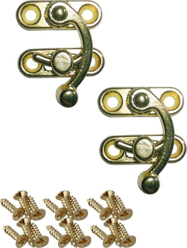 KÜÇÜK YAY GÖZÜ KANCALI KİLİT 2 ADET KUTU SANDIK VE KAPAK KLİPSİ VİDALI 20X24 MM SARI - Image 1