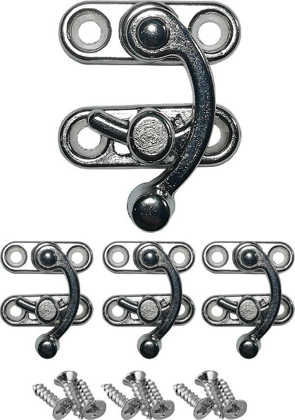 KÜÇÜK YAY GÖZÜ KANCALI KİLİT NİKEL 4 ADET KUTU SANDIK VE KAPAK KLİPSİ 20X24 MM - Image 1