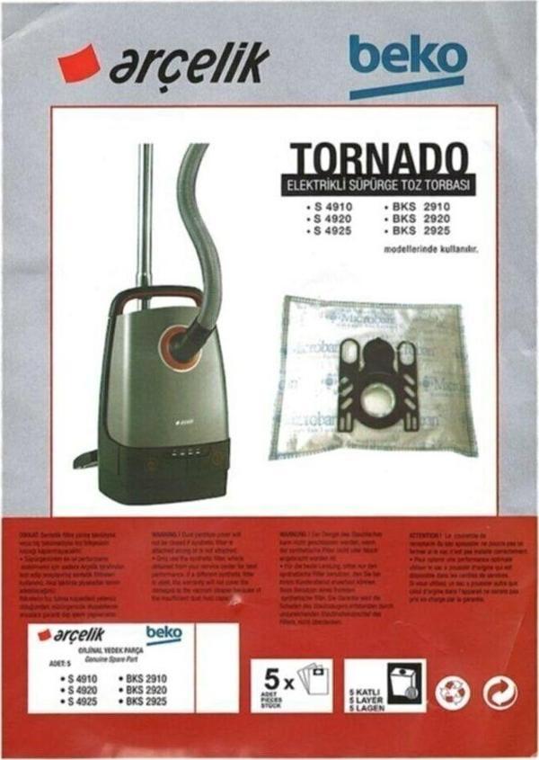 Beko Tornado S 4910 Uyumlu Süpürge Bez Toz Torbası 5 Adet - Image 1