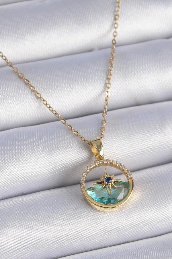 Zincir Gold Renk Zirkon Taşlı Deniz Görünüm Kutup Yıldız Model Kadın Kolye - EBJ241026W28741 - Image 1