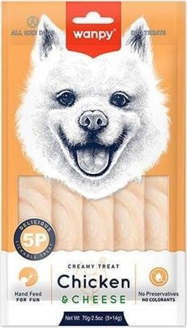 Wanpy Krema Tavuklu ve Peynirli Sıvı Köpek Ödülü 5x14 Gr - Image 1
