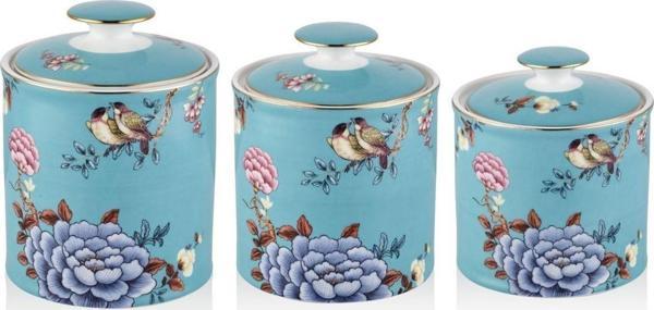 Floral Blue 3 lü Porselen Baharatlık Baharat Takımı Kavanoz - Image 1
