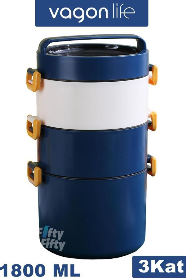 Vagonlife Lunch Box 3 Katlı Büyük Boy 1800 ML  Ofis-Okul İçin Yeni Nesil Sefer Tası-FFLBOX3KAT1800ML - Image 1
