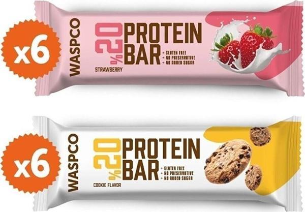 WaspCo Protein Bar Karma Kutu 40G Çilekli Ve Kurabiye Aromalı 12 Adet (2 Çeşit) - Image 1
