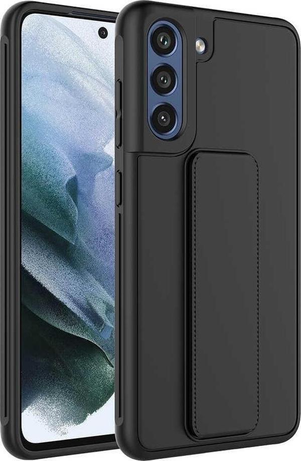 Kılıfmania Samsung Galaxy S21 FE Kapak Standlı El Tutacaklı Silikon Kılıf - Siyah - Image 1