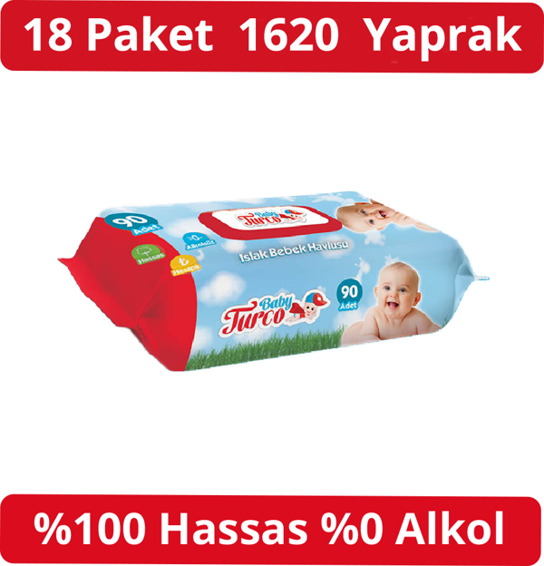 Baby Turco Islak Havlu 90'lı Kapaklı 18 Adet 1620 Yaprak - Image 1