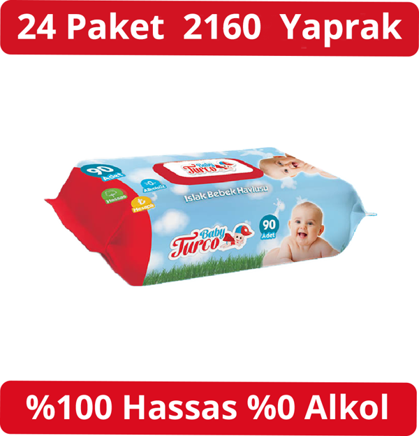 Baby Turco Islak Havlu Kapaklı 90'lı 24 Adet 2160 Yaprak - Image 1