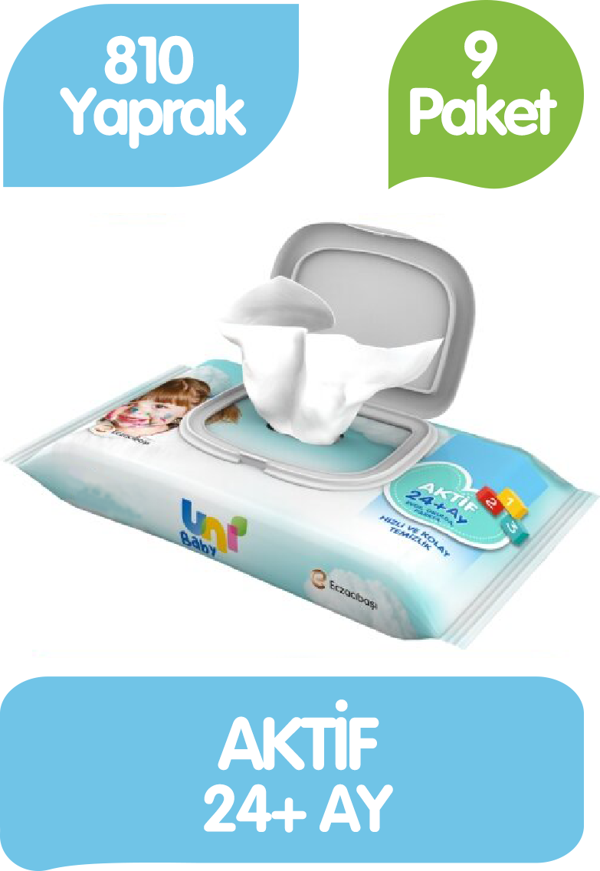 Uni Baby Islak Havlu Kapaklı 90'lı 9 Paket 810 Yaprak - Image 1