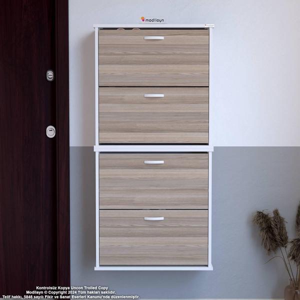 Modilayn UMAY' 2 Li Asma Antre Hol 52 x 148 x 25,5 cm’ lik 4 Düşer Kapak 8 Göz Bölmeli Ayakkabılık - Image 1
