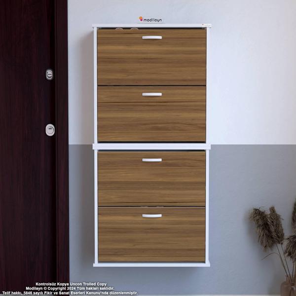 Modilayn UMAY' 2 Li Asma Antre Hol 52 x 148 x 25,5 cm’ lik 4 Düşer Kapak 8 Göz Raf Bölmeli Ayakkabıl - Image 1