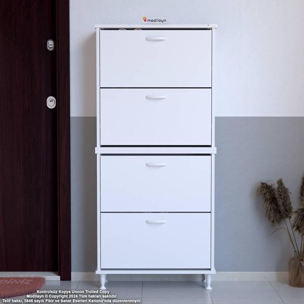 Modilayn UMAY' 2 Li Kapı Önü 52 x 160 x 25,5 cm’ lik 4 Düşer Kapak 8 Göz Bölmeli Ayakkabılık - Image 1