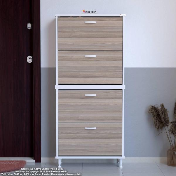 Modilayn UMAY' 2 Li Kapı Önü 52 x 160 x 25,5 cm’ lik 4 Düşer Kapak 8 Göz Bölmeli Ayakkabılık - Image 1
