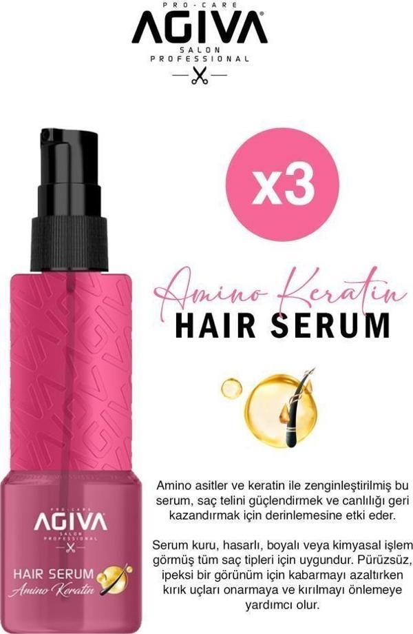 Agiva Amino Keratin-Keratin Yüklemesi Sağlayan Saç Serumu 100ml X3 - Image 1