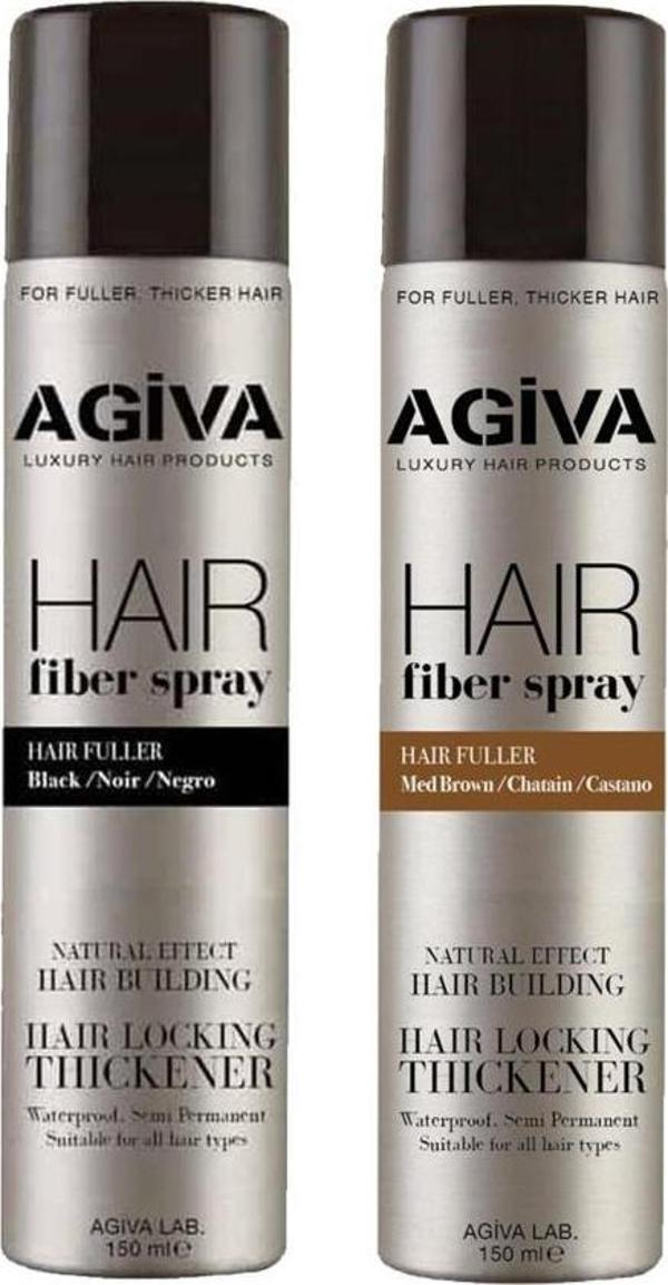 Agiva Dolgunlaştırıcı Hair Fiber Spray Siyah-Kahverengi Set - Image 1