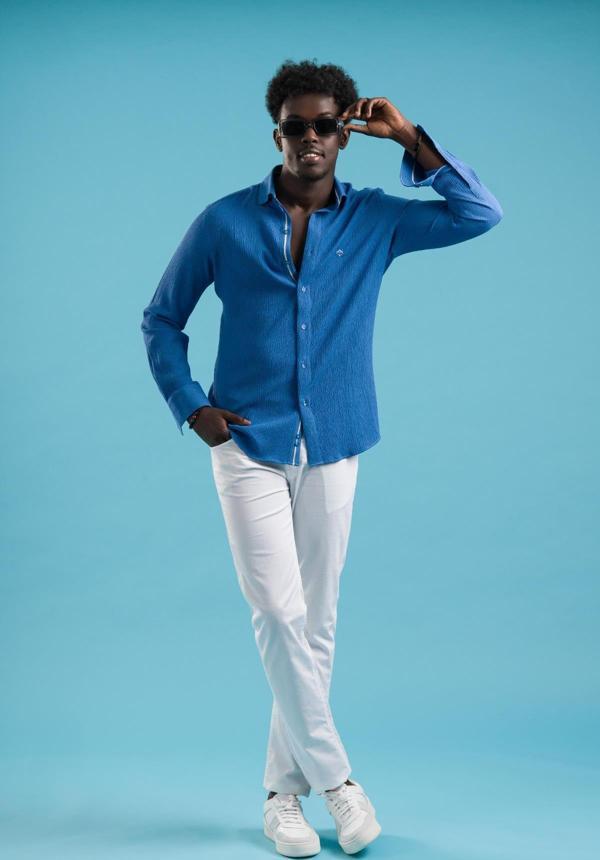 Paul Martin Regular Fit Garnili Yaka Gizli Düğmeli Yazlık Gofre Kumaş Gömlek - Image 1