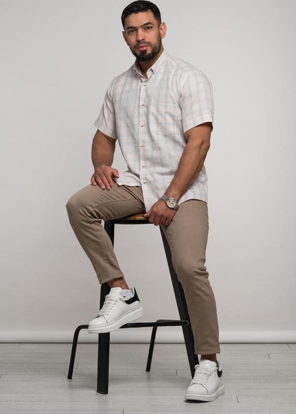 Bican Geniş Ve Rahat (Bol) Kesim Cepli Ekoseli Yaka Düğmeli Klasik Kısa Kol Gömlek - Image 1