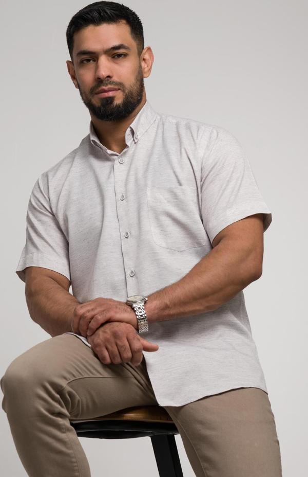 Bican Geniş Ve Rahat (Bol) Kesim Cepli Küçük Desenli Yaka Düğmeli Klasik Kısa Kol Gömlek - Image 1