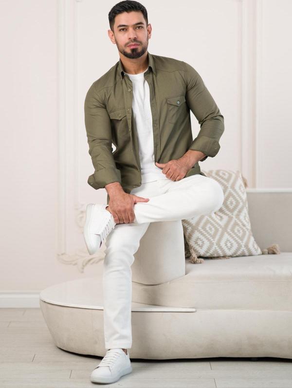 Paul Martin Çift Kapak Cepli Pamuklu Slimfit Gömlek - Image 1