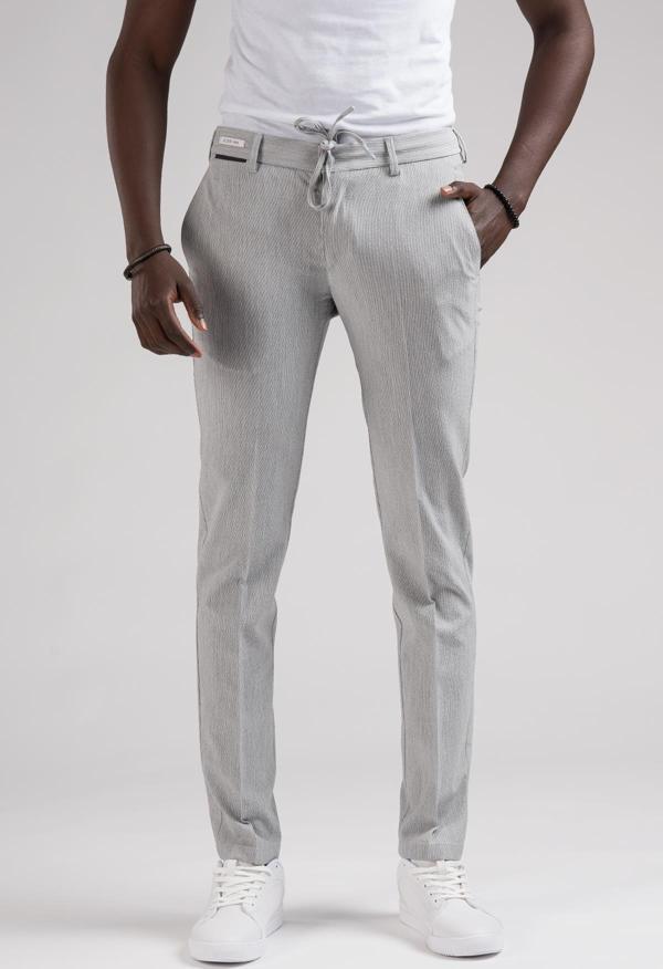 Ecer Slimfit Beli Yarım Lastikli Ve İplikli İnce Çizgili Yazlık Jogger Pantolon - Image 1