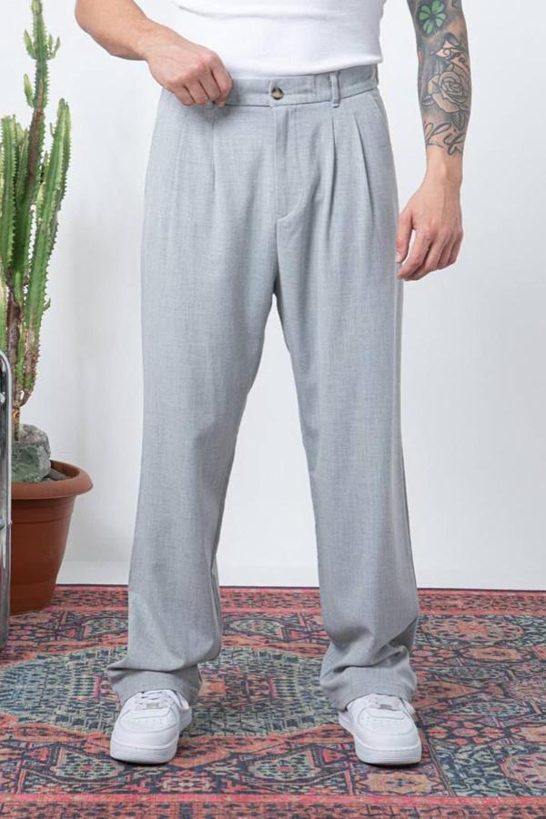 Çift Pileli Arka Beli Lastikli Geniş Paça Baggy Yazlık Kumaş Pantolon - Image 1