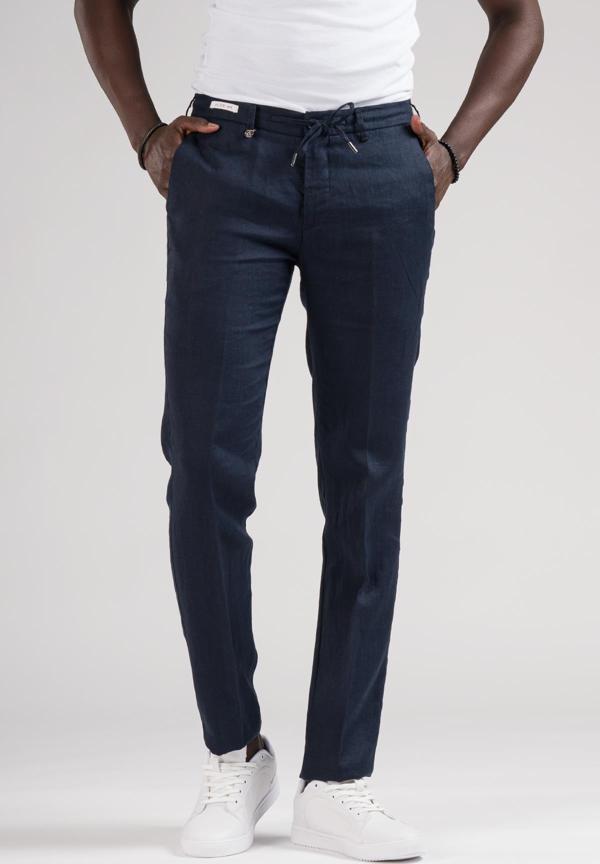 Ecer Slimfit Beli Lastikli ve İplikli %100 Linen Ham Keten Jogger Pantolon - Image 1