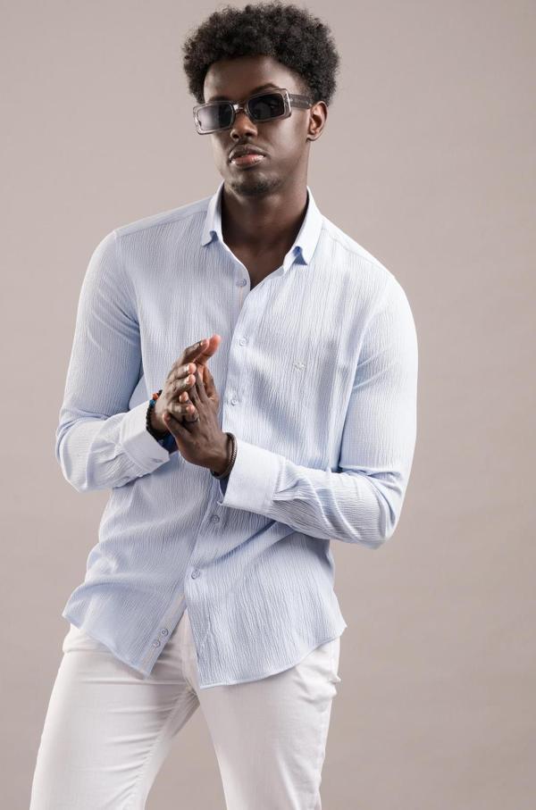 Paul Martin Regular Fit Garnili Yaka Gizli Düğmeli Yazlık Gofre Kumaş Gömlek - Image 1