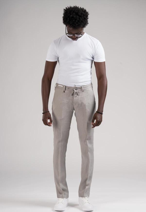 Ecer Slimfit Beli Lastikli ve İplikli %100 Linen Ham Keten Jogger Pantolon - Image 1