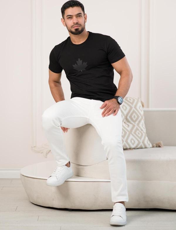 Paul Martin Bisiklet Yaka Önü Baskılı Pamuklu Basic Regular Fit T-shirt - Image 1