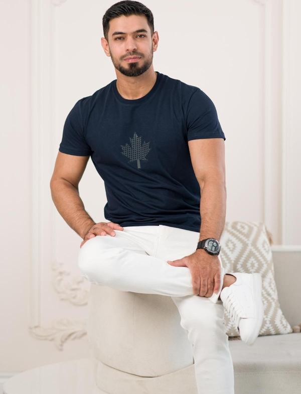 Paul Martin Bisiklet Yaka Önü Baskılı Pamuklu Basic Regular Fit T-shirt - Image 1