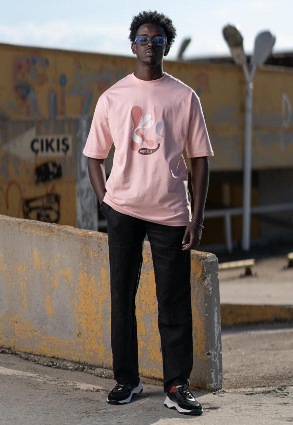 Bisiklet Yaka %100 Pamuklu Önü Baskılı Oversize (Geniş Model) T-shirt - Image 1