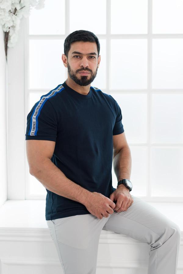 Slimfit Omuz Şeritli Bisiklet Yaka %100 Pamuk Dokulu T-shirt - Image 1