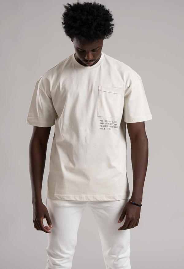 FBI Yarım Oversize (Hafif Bol Kesim) Bisiklet Yaka Cepli Pamuklu T-shirt - Image 1