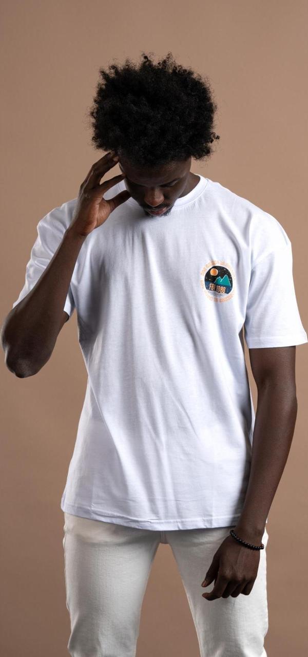 FBI Yarım Oversize (Hafif Bol Kesim) Arkası Baskılı Pamuklu T-shirt - Image 1