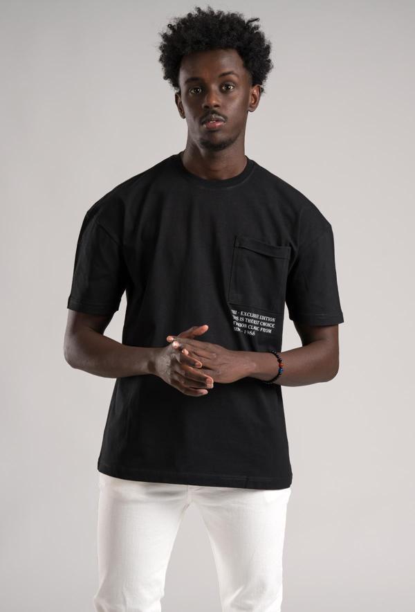 FBI Yarım Oversize (Hafif Bol Kesim) Bisiklet Yaka Cepli Pamuklu T-shirt - Image 1