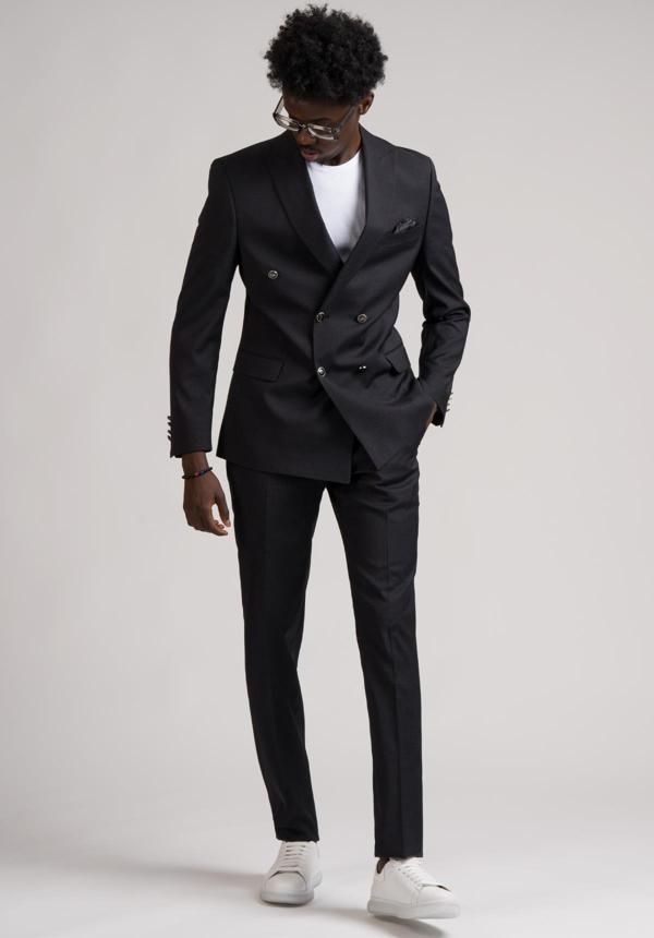 Adimo Slimfit Sivri Yaka Çift Yırtmaçlı İnce Çizgili Kruvaze Takım Elbise  - Image 1