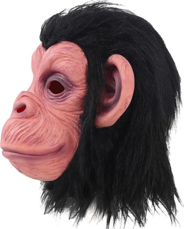 Nessi World Siyah Saçlı Kafaya Tam Geçmeli Lateks Şempanze Maskesi - Lateks Maymun Orangutan Goril Maske Et Maske - Image 1