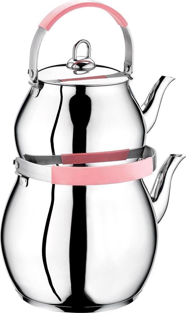 OMS Çelik Çaydanlık XL Pembe Silikonlu Mega 8031 - Image 1