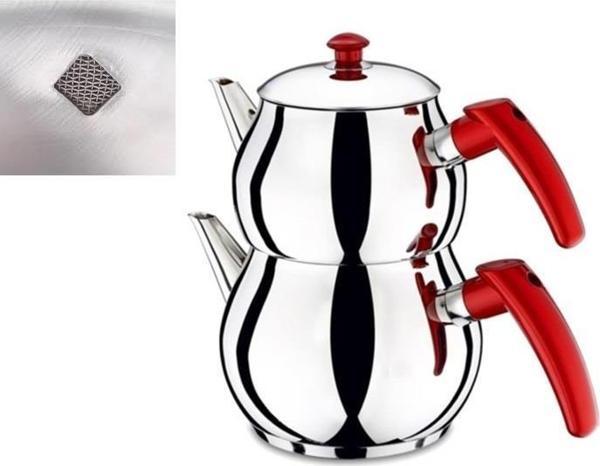 Papatyam Çelik Çaydanlık Aile Boy Kendinden Süzgeçli Kırmızı - Image 1