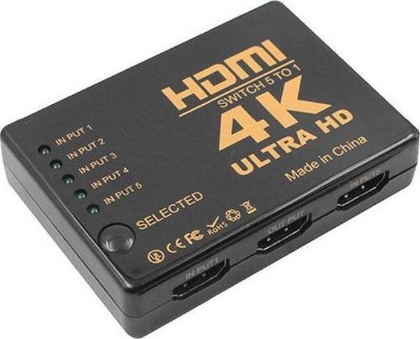 S-link SL-HSW4K55 HDMI 5TO1 SWITCH 4K-2K, IR +Adaptör - Image 1