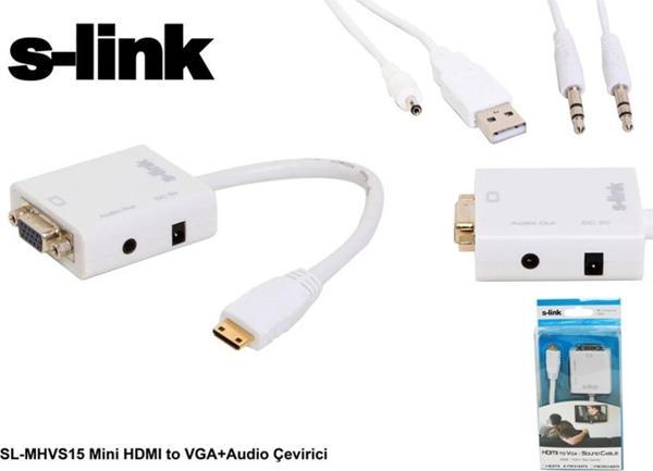 S-link SL-MHVS15 Mini Hdmı Erkek To Vga Dişi Audıo Çevirici - Image 1