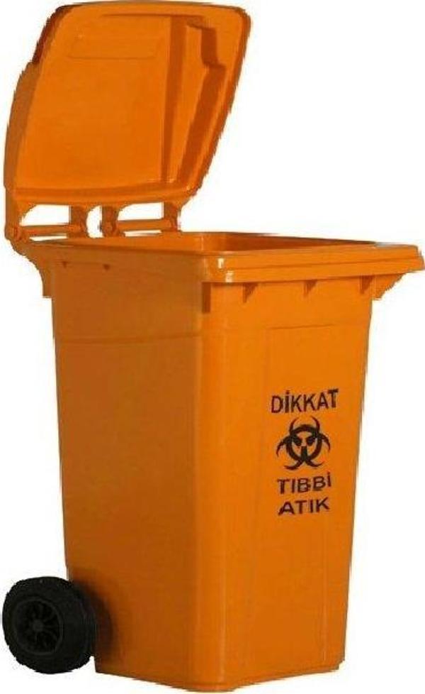 Safell Tıbbi Atık Çöp Konteyneri 240 lt Tekerlekli A+ Isiya Karşı Dayanıklı Turuncu - Image 1