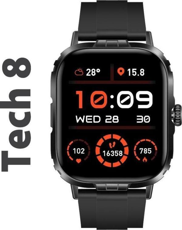 Logia Tech 8 Alüminyum Kasa Spor Silikon Kordon Akıllı Saat Siyah - Image 1
