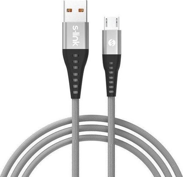 S-link SL-STM60M 3A Fast Şarj Micro Usb Silver Data + Sarj Kablosu - Image 1