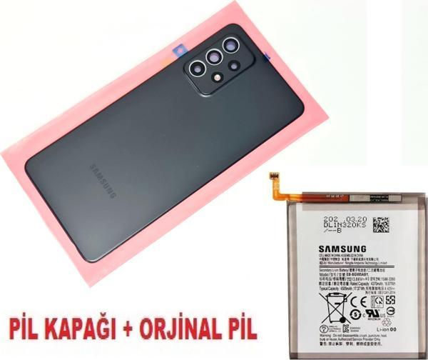 Tkgz Samsung Galaxy A52 A525 Arka Pil Batarya Kapağı + PİL (Kamera Lensli) SİYAH - Image 1