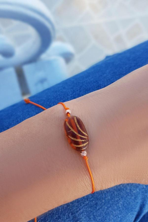 Vaoov Kadın Turuncu Işlemeli Çek Kristali 925 Ayar Gümüş Bileklik - Image 1