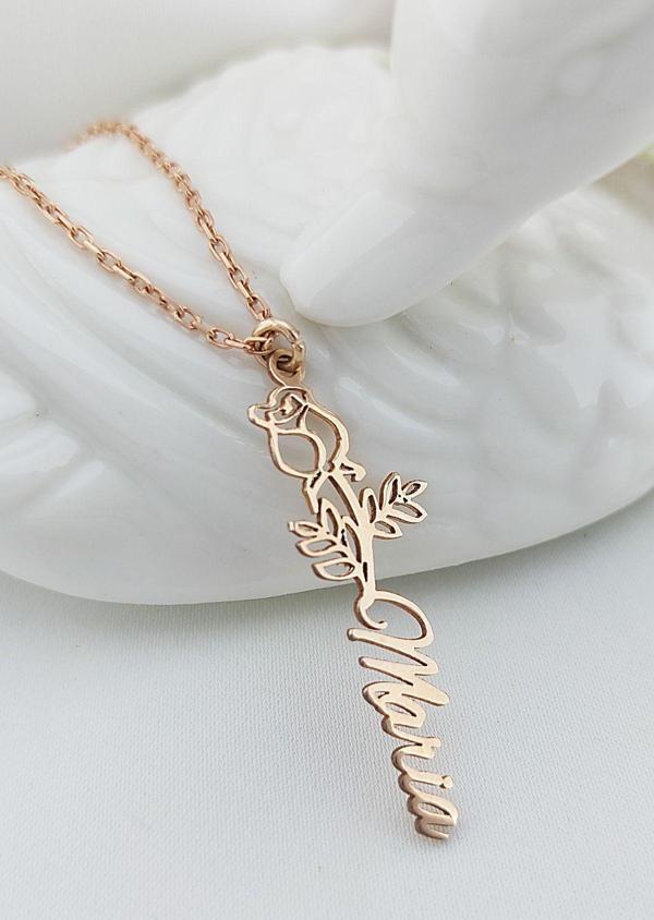 Vaoov 925 Ayar Gümüş Gül Isim Kolye - Image 1